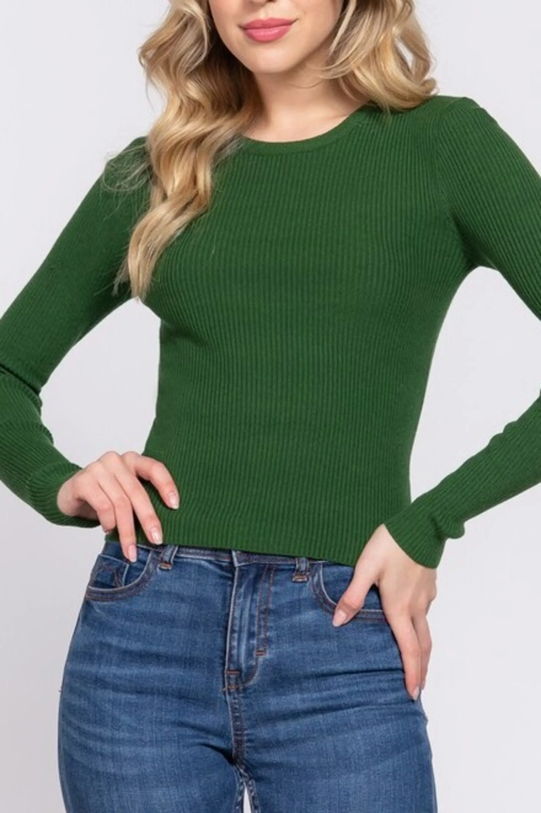 Women's Casual Crewneck T Shirts Ribbed Knit Sweater