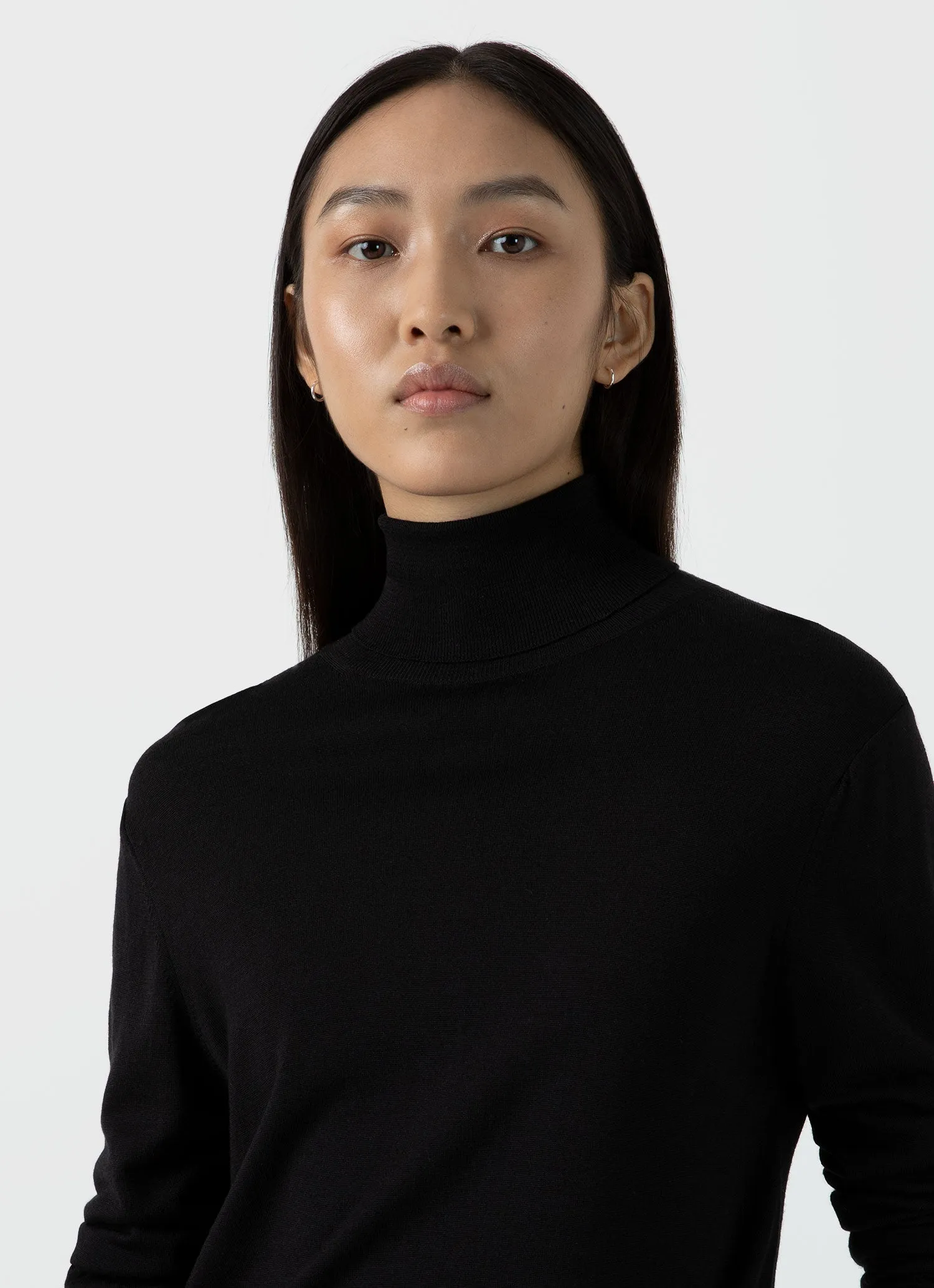 Women's Merino Silk Roll Neck Jumper in Black