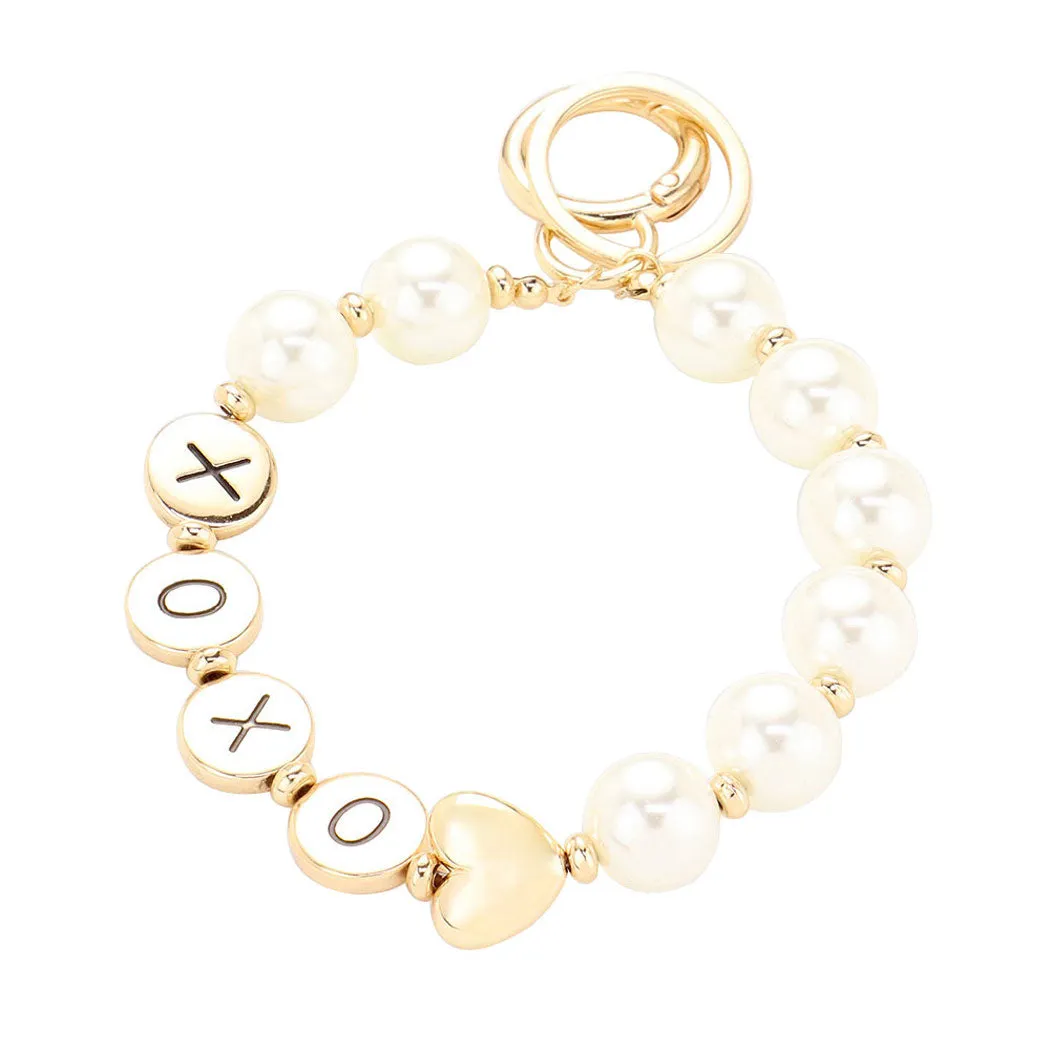 XOXO Metal Round Message Pearl Key Chain  Bracelet