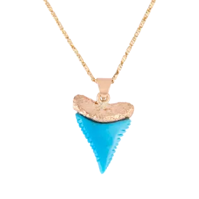 Yellow Gold Turquoise Carved Shark Tooth Pendant